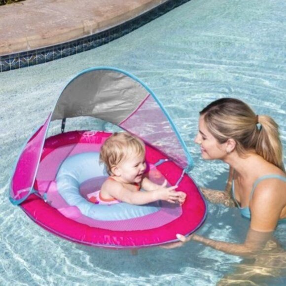 SwimWays Baby Spring Float Sun Canopy Pink Mermaid Unicorn - Picture 1 of 5
